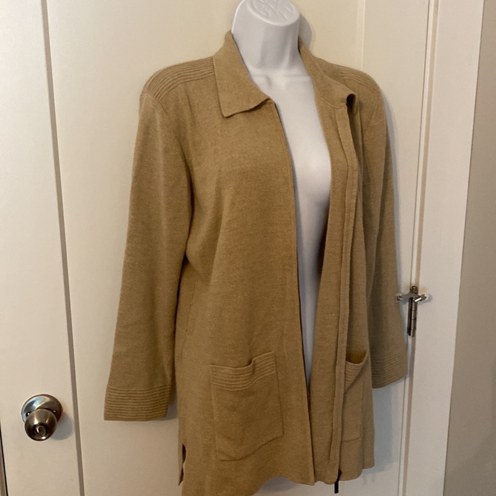 Wool Zip up Cardigan Camel